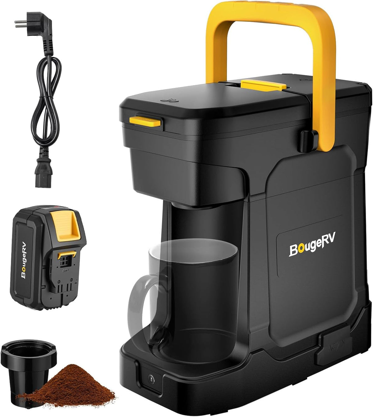 Ekspres do kawy BougeRV, 230 V – 144 Wh, 240 ml, Czarny / Srebrny, praca bezprzewodowa – Elektryczny AC 230 V 144 Wh