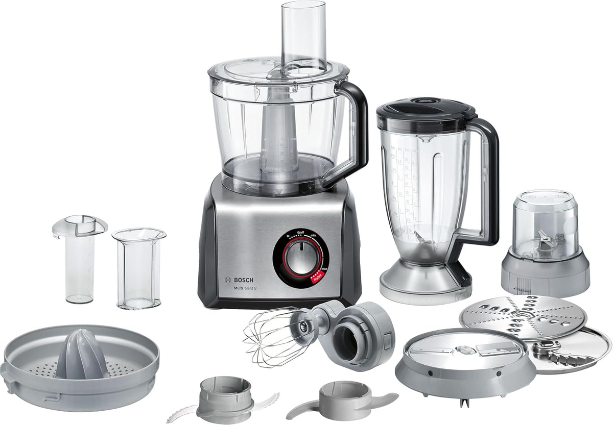 Bosch Wyciskarka do cytrusów – MC812M844, 1250 W, 3,9 l, Srebrny/Przezroczysty/Czarny – oświetlenie LED, MultiTalent 8