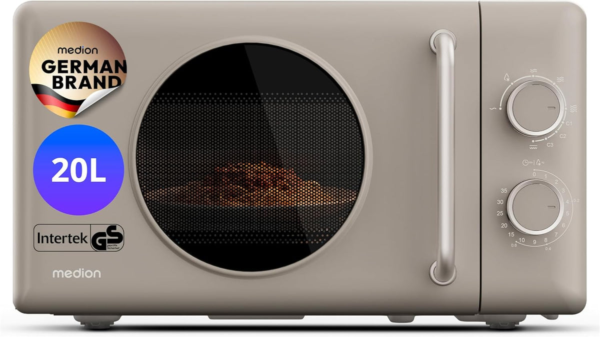 Grill MEDION – MD100119, 20 l, 800 W, Beżowy – kuchenka mikrofalowa, 3 programów połączone, minutnik, rozmrażanie – mikrofalówka