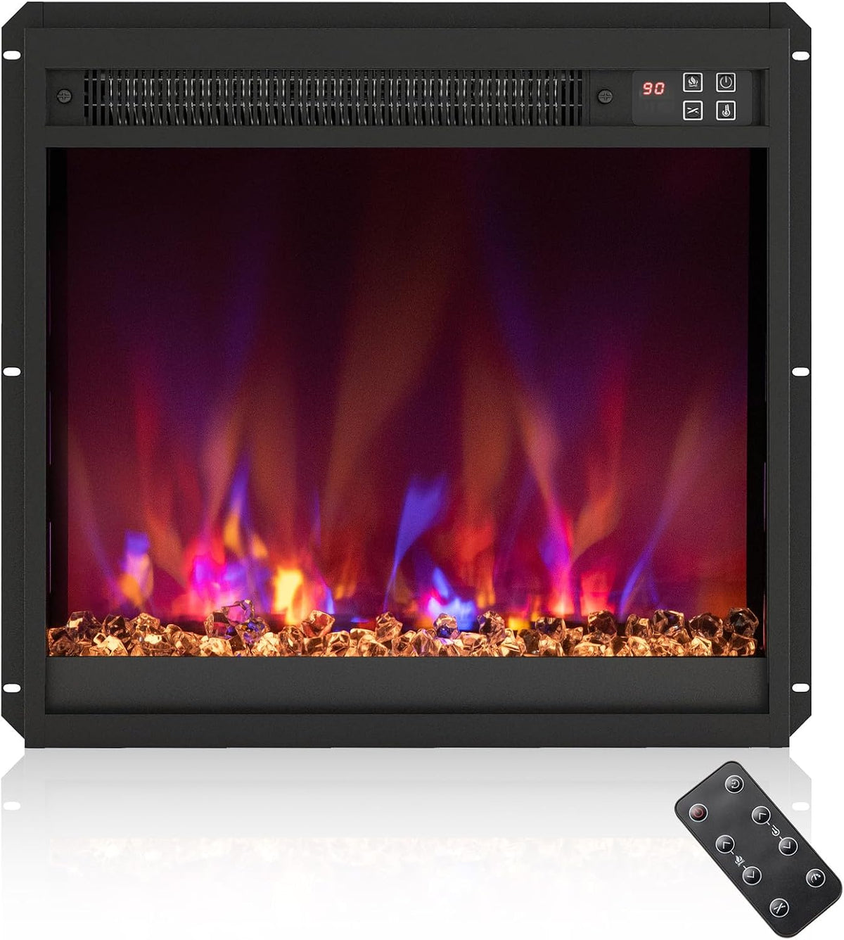 COSTWAY Kominek elektryczny, grzejnik elektryczny, 5-9H, 49 x 12 x 45 cm – 1500 W, 5120 BTU, Czarny/Kolorowy, metal – pilot zdalnego sterowania, timer