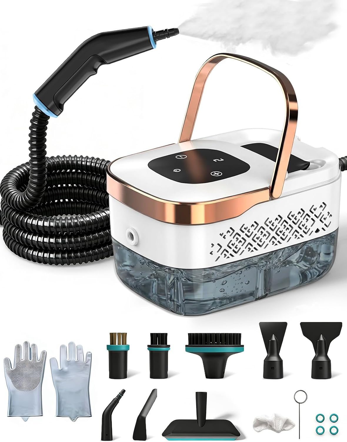 TechVizrs Myjka parowa, 2500 W, 1250 ML, 4 bar – Szary, Przenośne, 6 prędkości, do domu i samochodu – Czyściciel 1250 ML