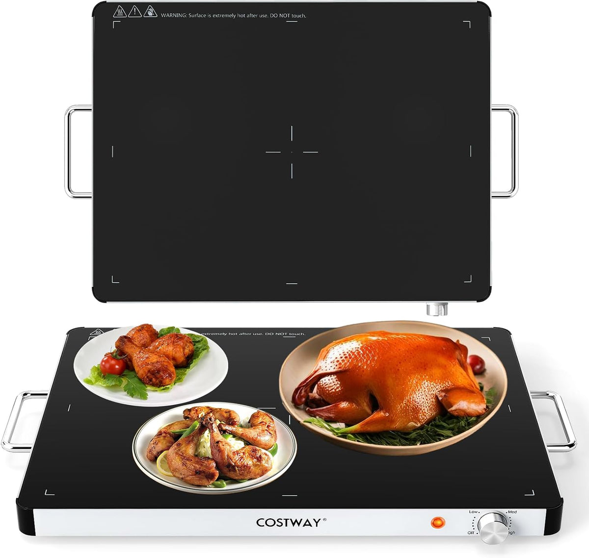 Kredens GOPLUS, 60 x 40 CM – 240 V, Przezroczysty, Elektryczny podgrzewacz płaski, Ogrzewanie tacki z wierzchołkiem szkła Trempe