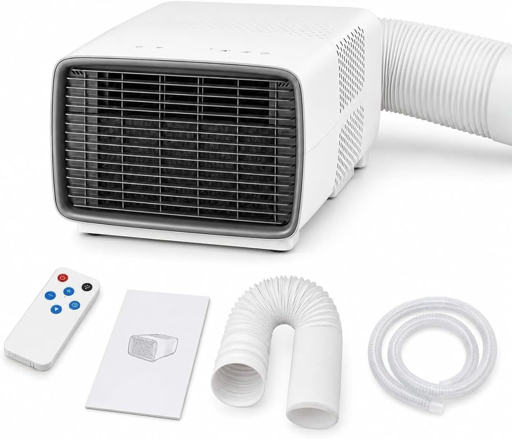Klimatyzator przenośny SDYAYFGE, klimatyzator mobilny, 2700 BTU – 10 m, 9,6 kg, Biały, 12H Klimatyzator – przenośne, licznik czasu, kemping