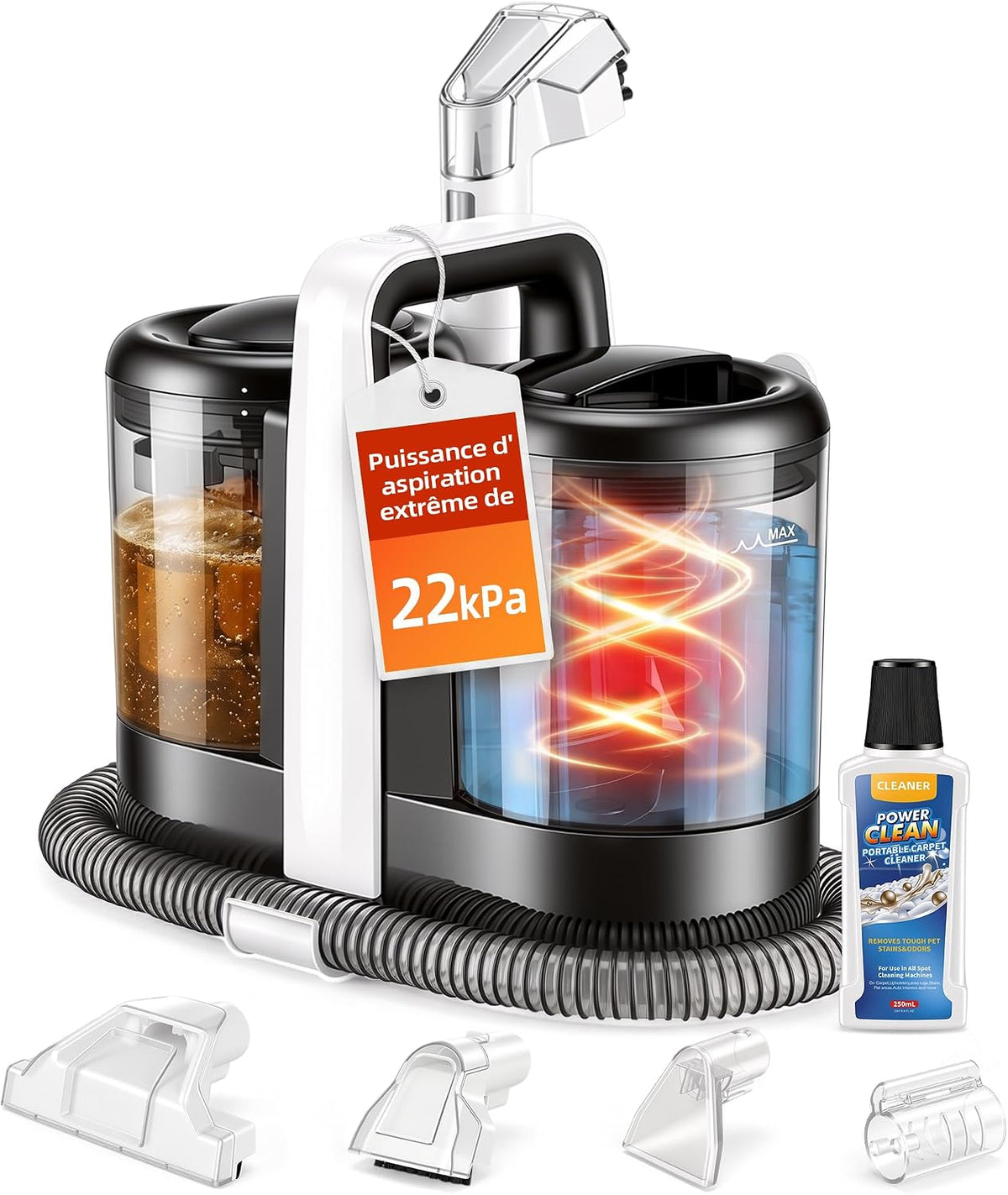 Odkurzacz ICARE, 600 W, 22 kPa, 80 dB – Szary, samoczyszczenie, piorący, Czyszczarka – dywan, przenośny, 22kPa