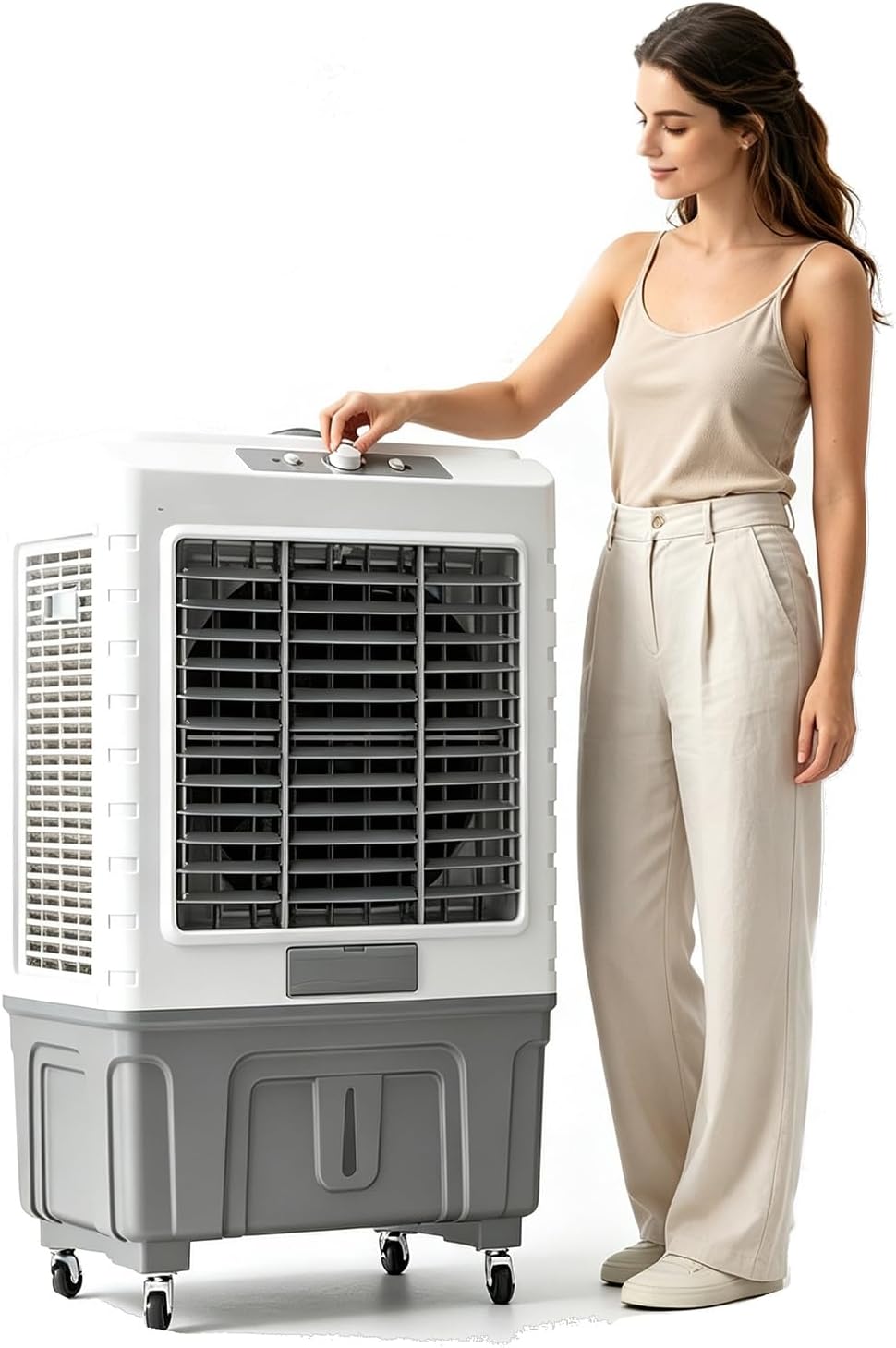 Klimatyzery ewaporacyjne PQXQZ – 50 × 37 × 88 cm, 50 l, 150 W, Biały – Odświeżacz powietrza, przemysłowy, 3 prędkości, profesjonalny