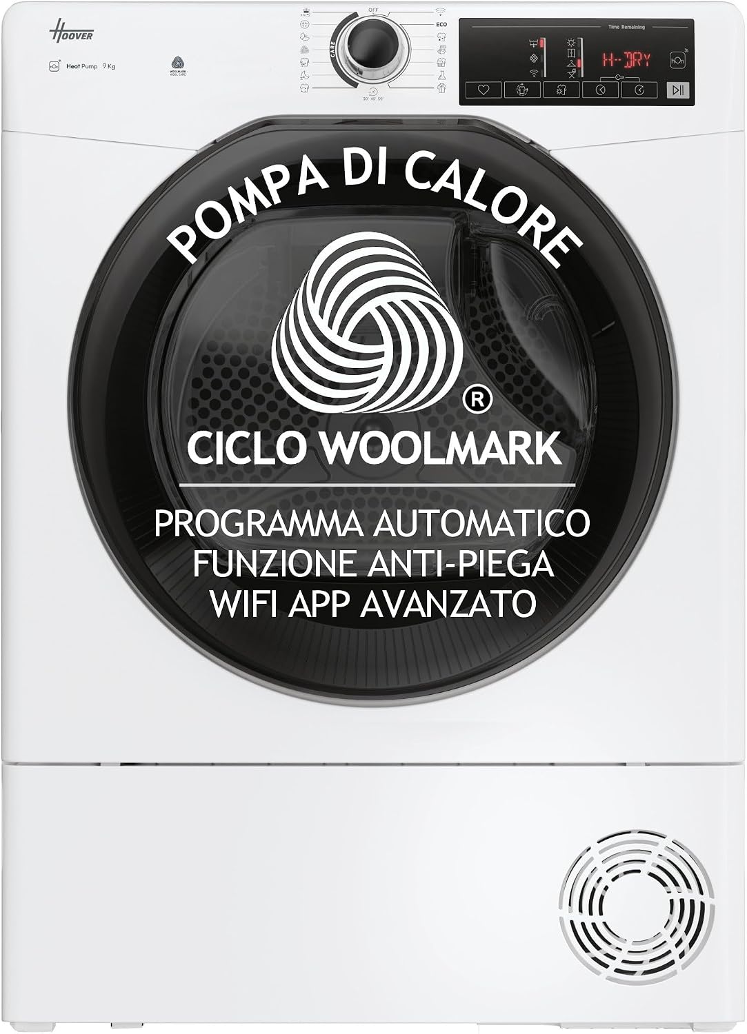 Hoover Suszarki do ubrań z pompą ciepła, EH9N2TBE-S, 85 x 60 x 58,5 cm, 9 kg – Biały, Wi-Fi, H-DRY 350 suszarka 9 kg, pompa ciepła – wolnostojąca