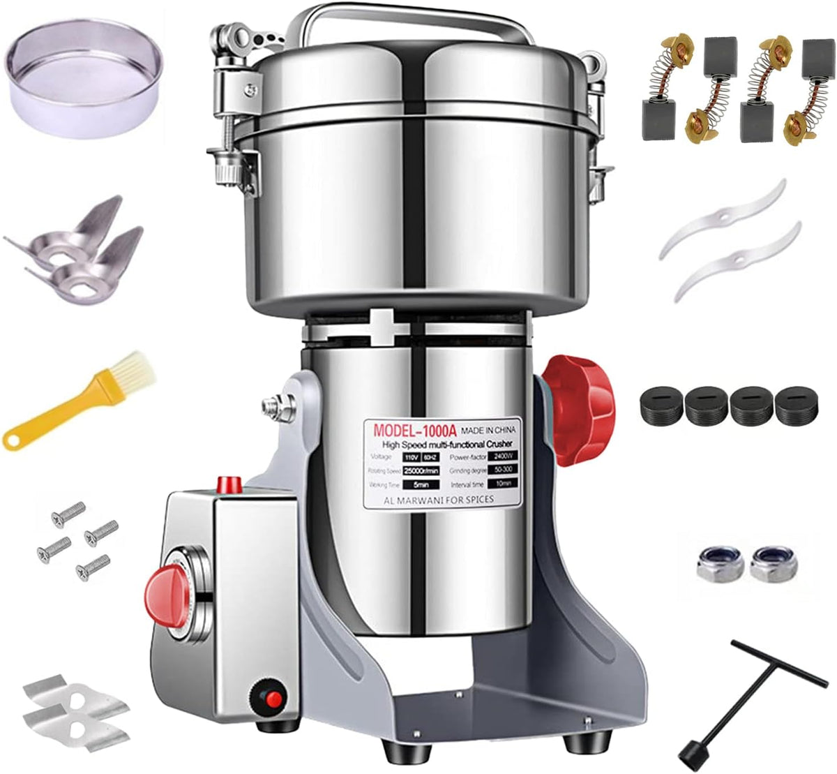 Młynki do zboża LEJIEYIN, 1000 g, Czarny – automatyczne wyłączanie, Maszyna do proszku, Profesjonalny, do przypraw i aromatycznych ziół 1000 g