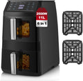 TopStrong Frytkownica beztłuszczowa, air fryer, 11 l – 2500 W, Czarny, 2 szuflad, 6 programów – 40 do 220°C