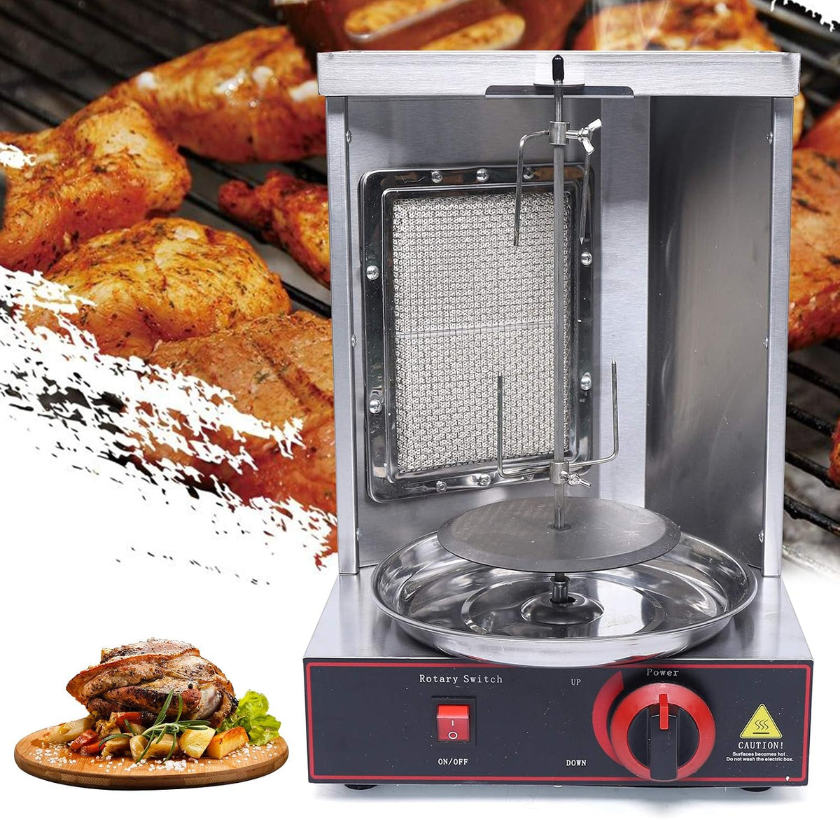QUIOTUIR Grill, 490 mm, Czarny – stal nierdzewna, elektryczny, Szyna pionowa, pionowy – na zewnątrz