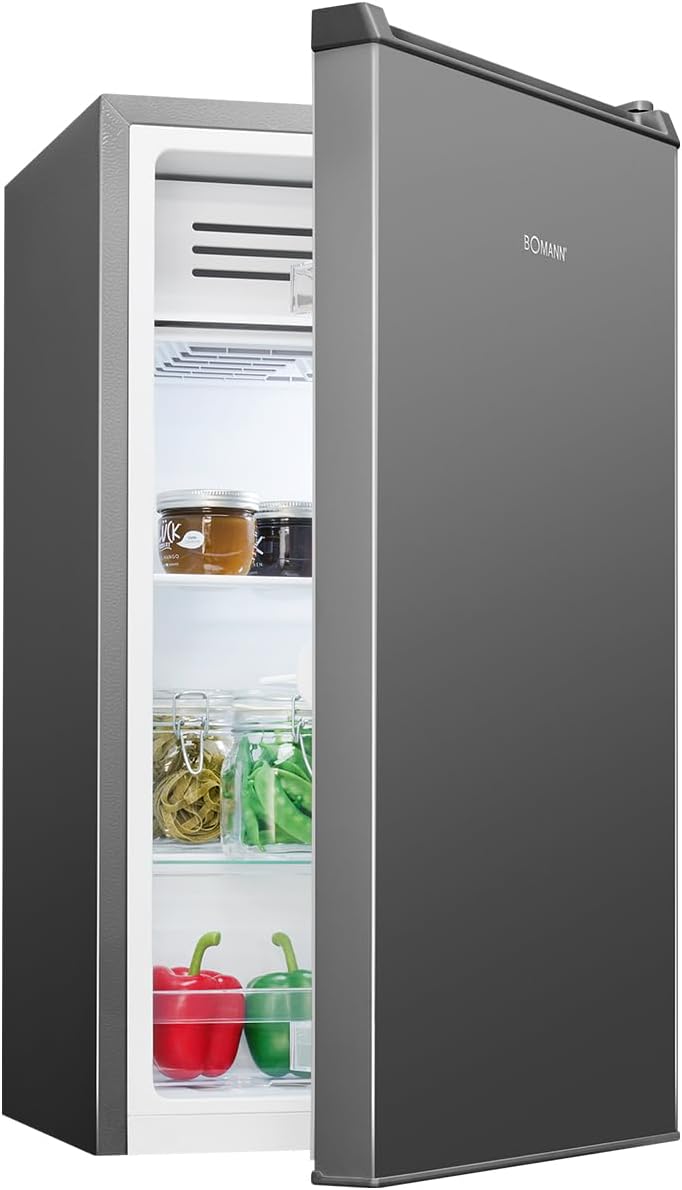 Lodówka Bomann, 83 l – 41 dB, Szary, oświetlenie LED, Zamrażarka – od 0 do 8°C, tłumik, szafka zamrażarki, szarość