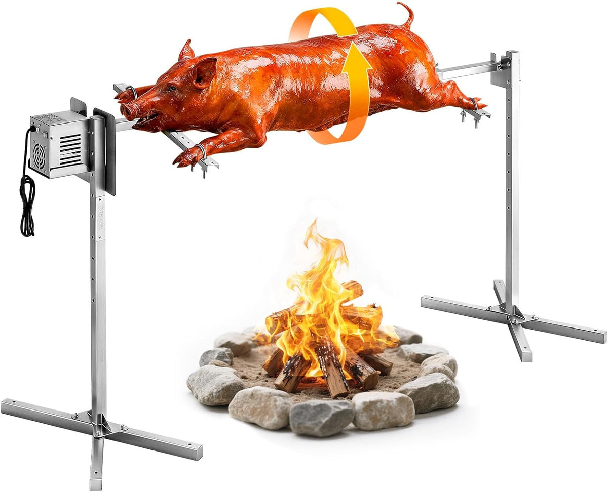 VEVOR Grill, 60 kg – 38 W, 3 obr./min, Srebrny, rożen o udźwigu 60 kg – 8 poziomów wysokości, automatyczny silnik 38 W, widelec ze stali nierdzewnej