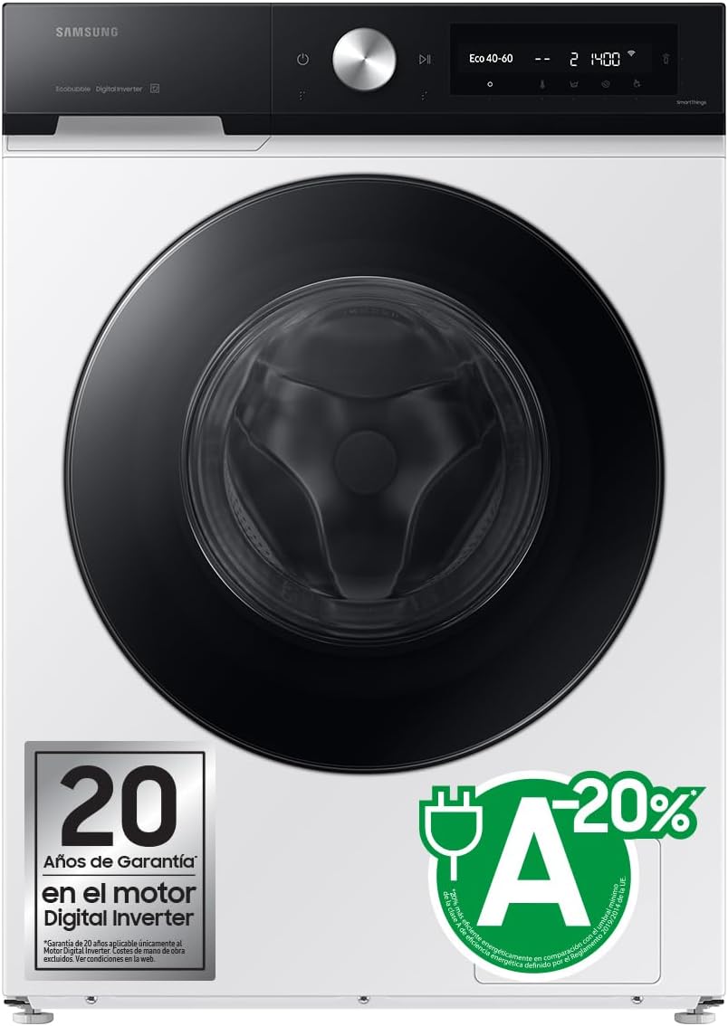 Samsung Pralka – WW90DB7U94GEU3, 9 kg, Biały/Czarny, A-20% z Super Speed 39 – Samodawka, Kolor Biały