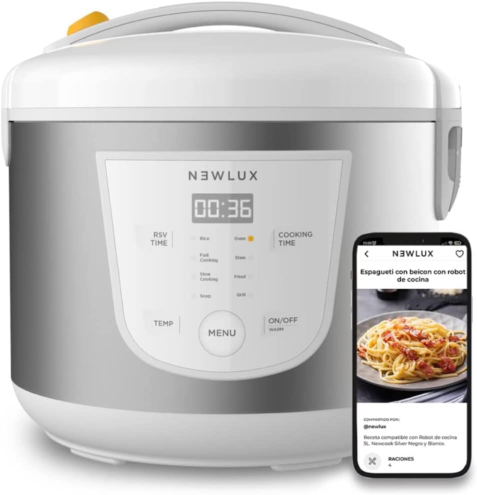 Robot kuchenny Newlux – V50, 5 l, 30.2x27.5x27 cm, 700 W – Biały, aluminium, V50 24h, 9 programów – 9 funkcji i 8 menu automatyczne