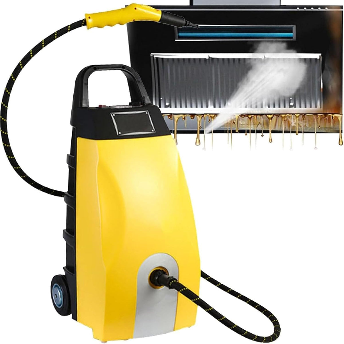 GerCxxly Myjka parowa – 2500 W, 3,5 l, 5 bar, Żółty – Czyszczenie parowe, przemysłowe, zużycie podłogi, kuchnia – samochód