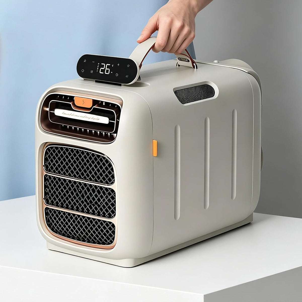 Klimatyzator przenośny ALSUP, klimatyzator mobilny, 45 dB – 10 m, Biały, pilot zdalnego sterowania, tłumik – kemping, strefa chłodzenia 8- 10 m2