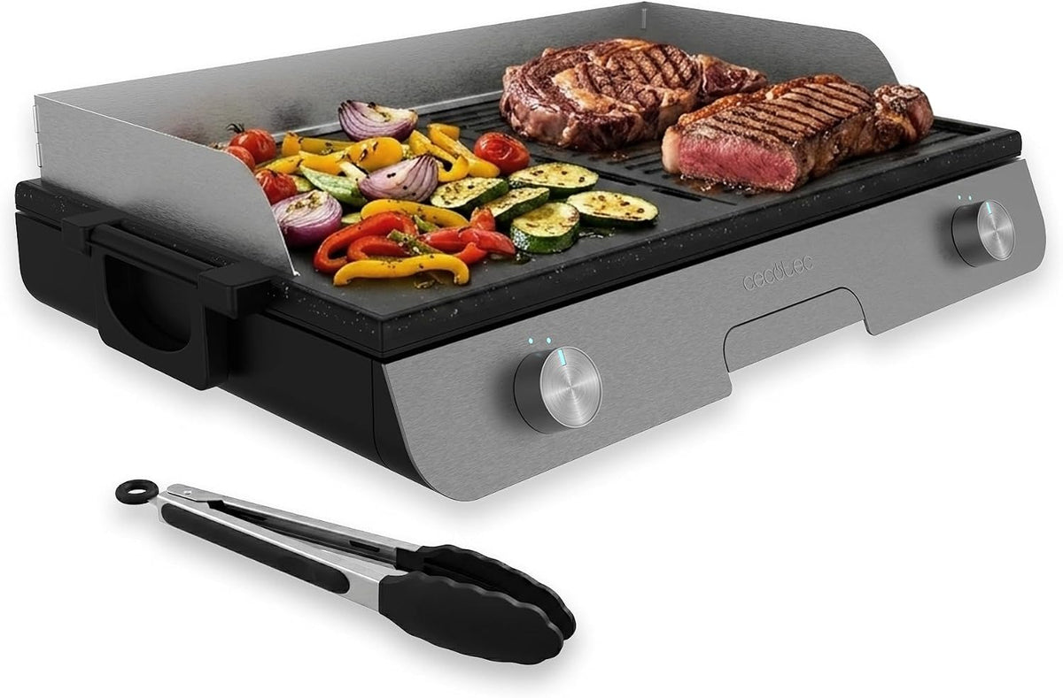 Cecotec Grill, 30 x 50 cm, 3000 W – Srebrny, stal nierdzewna, 2 pola grzewcze, powłoka nienakładana