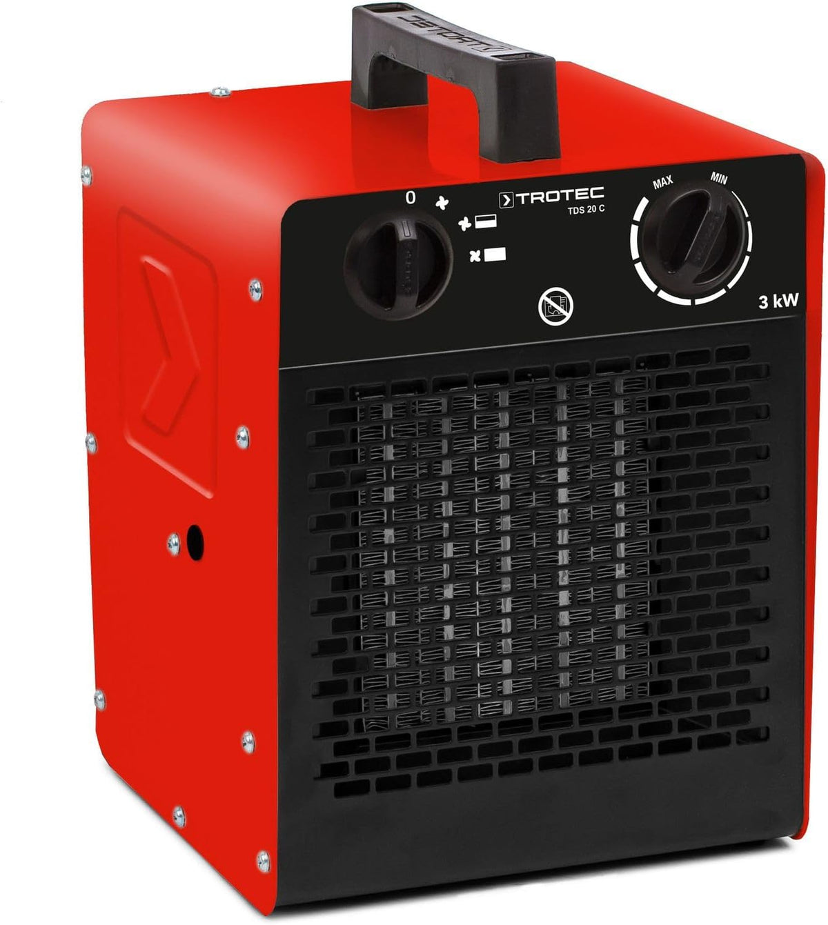 Grzejnik elektryczny TROTEC, 3000 W – 200 x 200 x 250 mm, 240 V, Czarny, TRTEC TDS TDS 20 – termostat, profesjonalny, 2 poziomów grzewcze