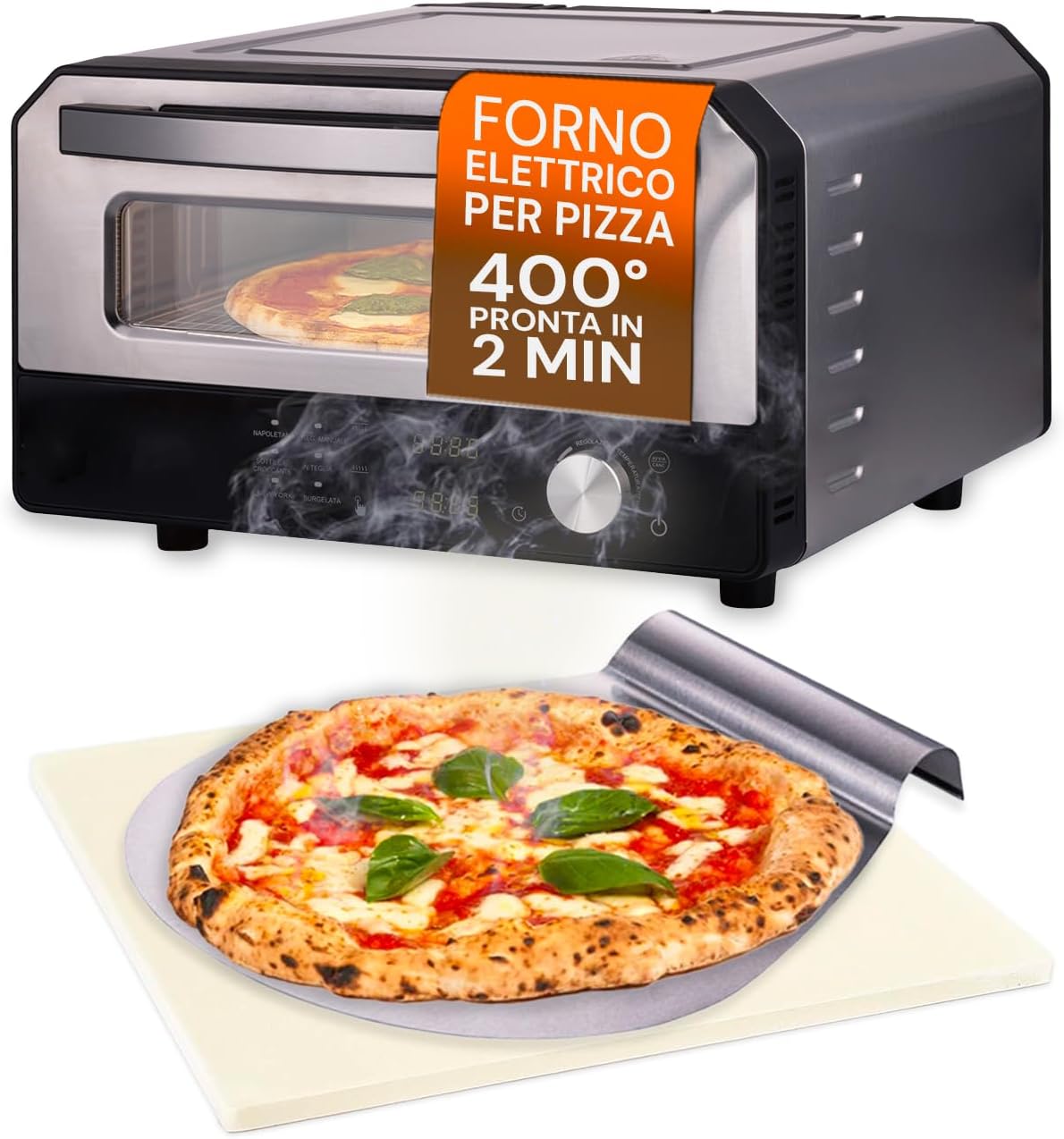 Piec do pizzy Avilia, 1700 W, Srebrny, stal nierdzewna – Piekarnik elektryczny Pizza, 6 programów, łatwy w obsłudze z precyzyjną regulacją temperatury