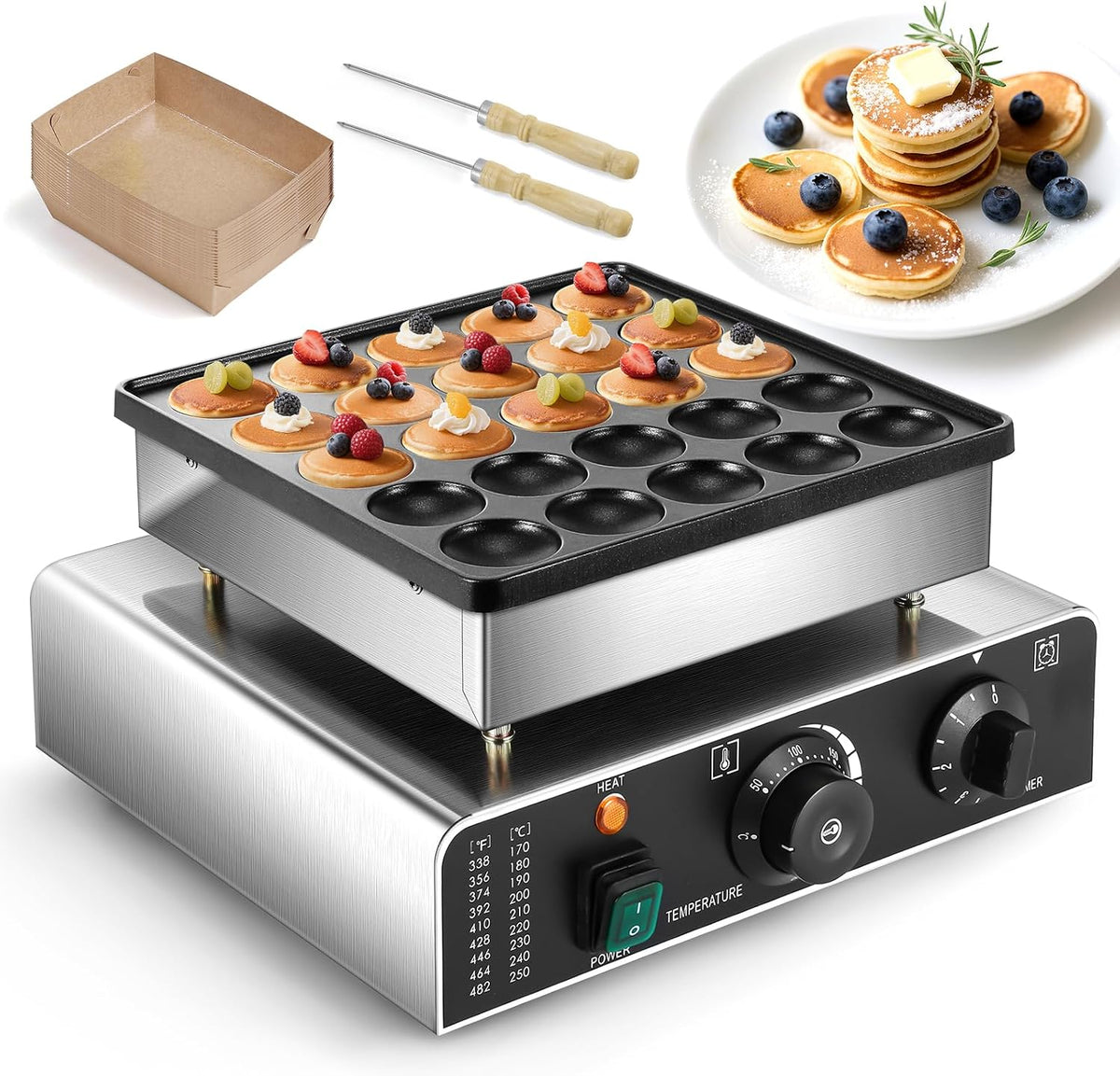 CGOLDENWALL Crêpeiers Przewodniczący, Czarny, mini maszyna do naleśników – Aparatura, 50 do 300°C, licznik, powłoka non@-@ stick