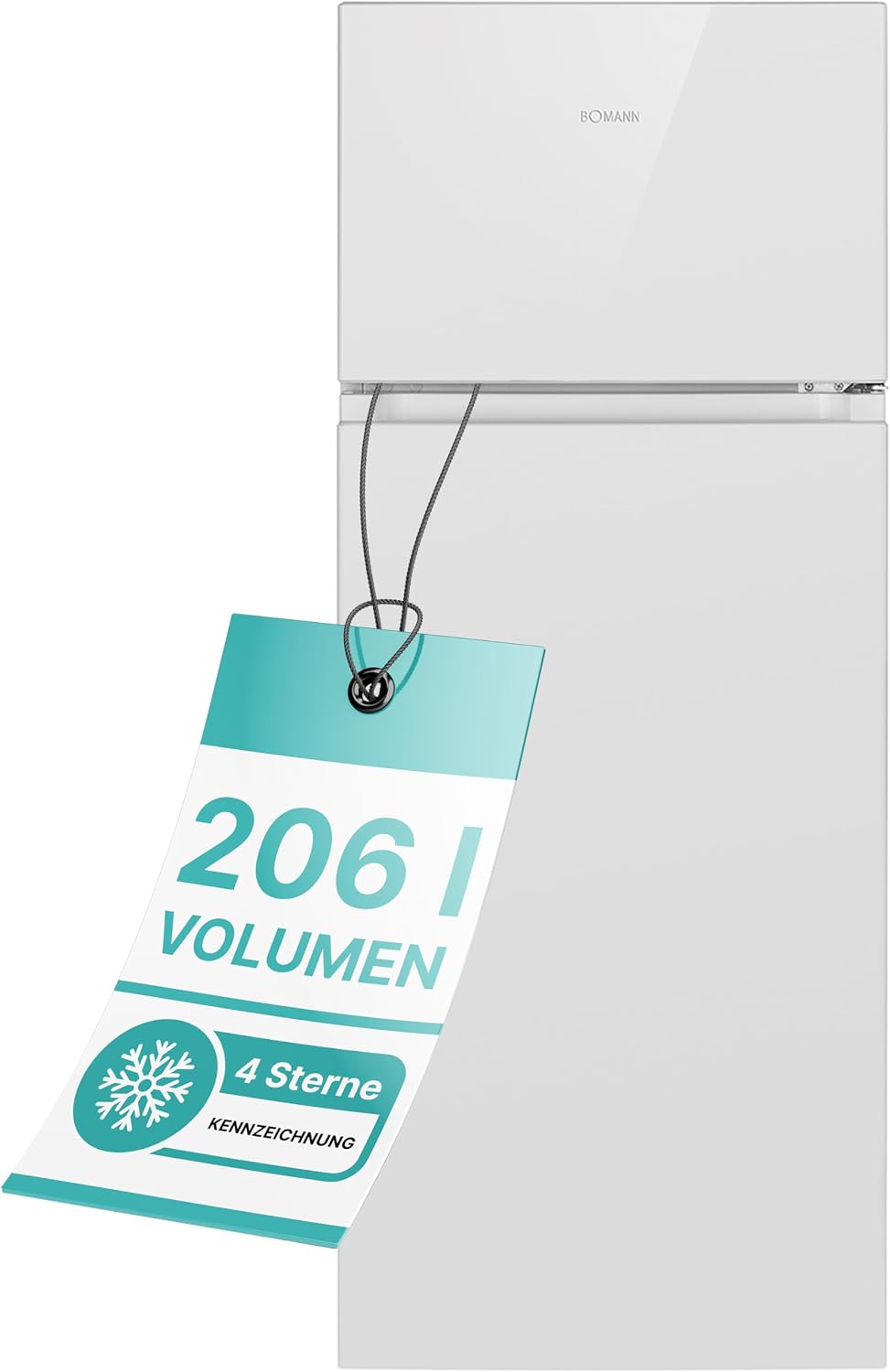 Lodówka Bomann, 206 l – 2 kg, 75 W, Biały, regulowana wysokość – oświetlenie LED, z zamrażalnikiem, Kombinacja lodówki i zamrażarki 206 l