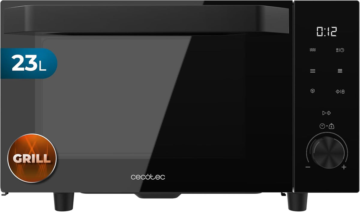 Cecotec Grill, 800 W – 23 l, Czarny / Srebrny, kuchenka mikrofalowa, 800 W + 1000 W 60min – 1000 W, 8 programów, minutnik