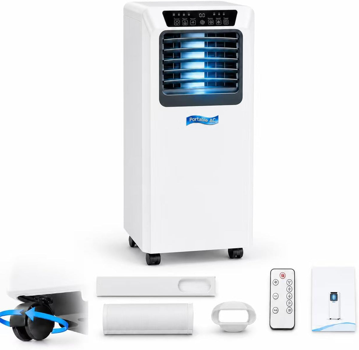 WANGYYDS Klimatyzator przenośny – klimatyzator mobilny, 9000BTU, 9000 BTU, 20 m – Biały, oświetlenie LED, pilot zdalnego sterowania