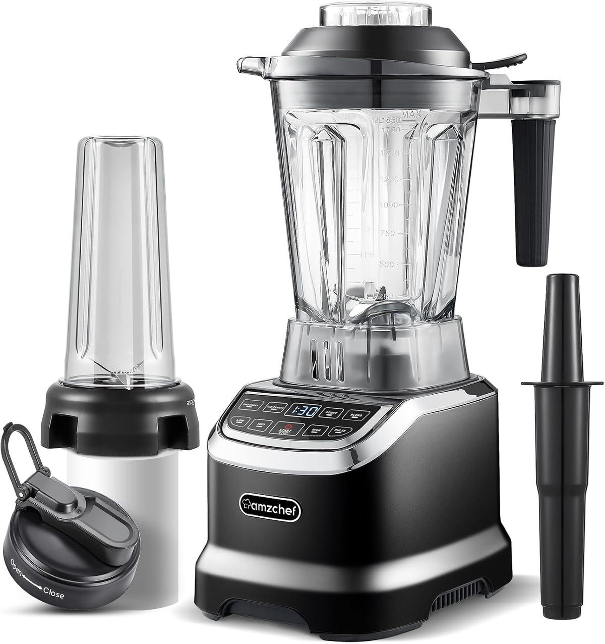 Mikser AMZCHEF, 1800 W, Czarny, blender kielichowy – Lasy AZZCHEF, dotyk, Efekt 3D, profesjonalny