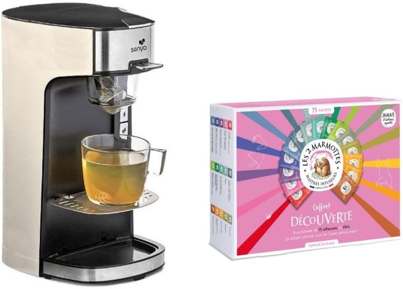Senya Maszyny do parzenia kawy i herbaty – 300 ml, 20 x 16,2 x 32 cm, 1.86 kg, Czarny – T maszyna, herbata Tea maszyna + Box 75 torby 2 Marmoty
