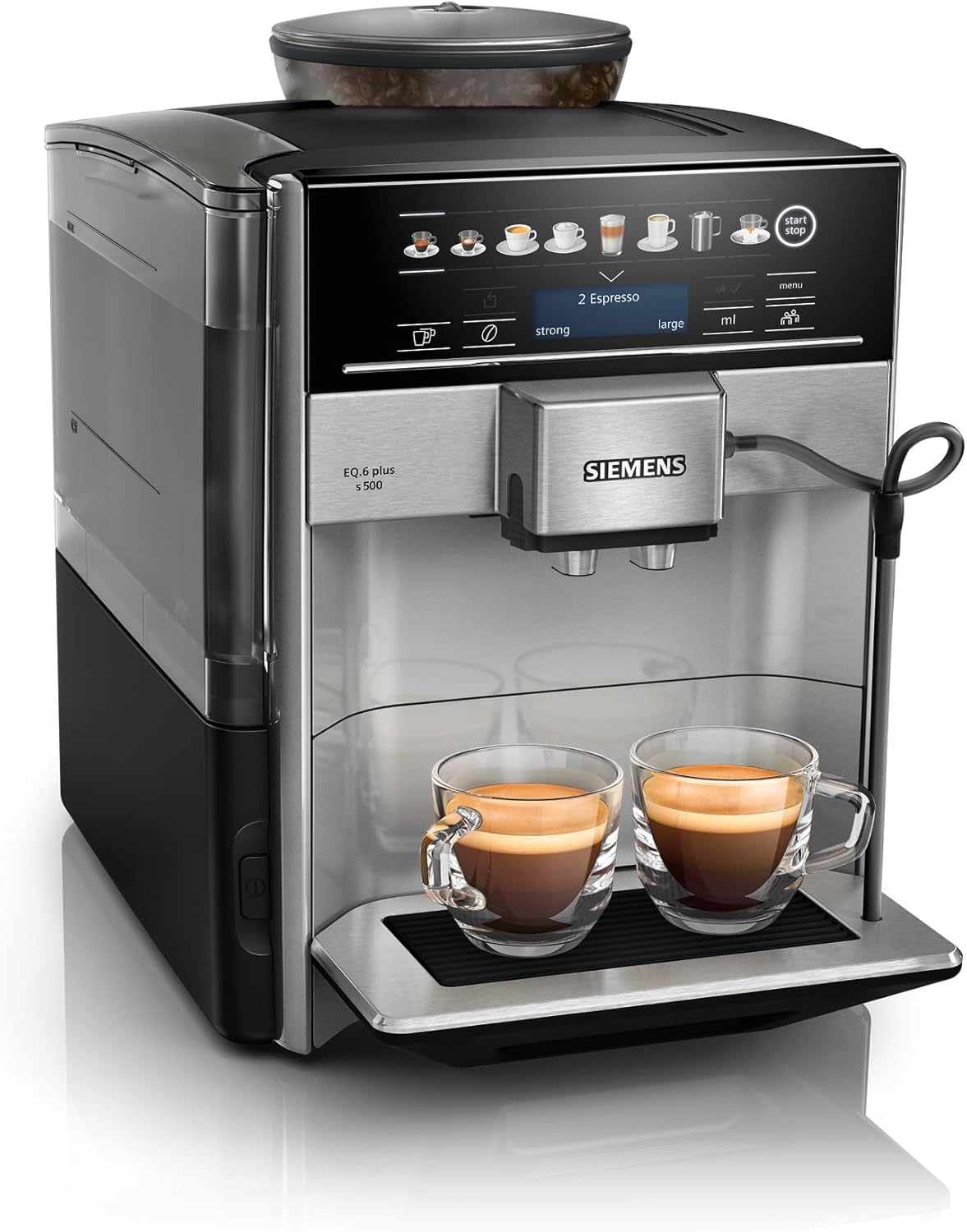 Ekspres do kawy SIEMENS – EQ6, 19 bar, Czarny, automatyczny – EQ6 s500 Automatyczna, dotyk, TE655203RW, 12 napojów – EQ6 plus s500